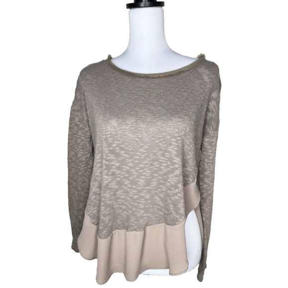 VTG Y2K Deletta Anthropologie Taupe Knit Frayed Trim Sheer Hi-Low - Picture 2 of 11